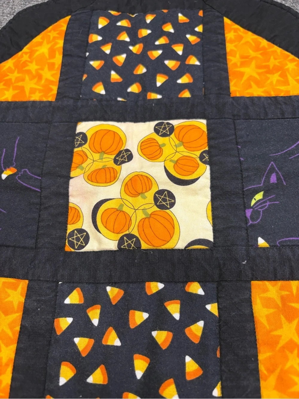 Octagonal Halloween Quilted Table Topper in Black and Orange